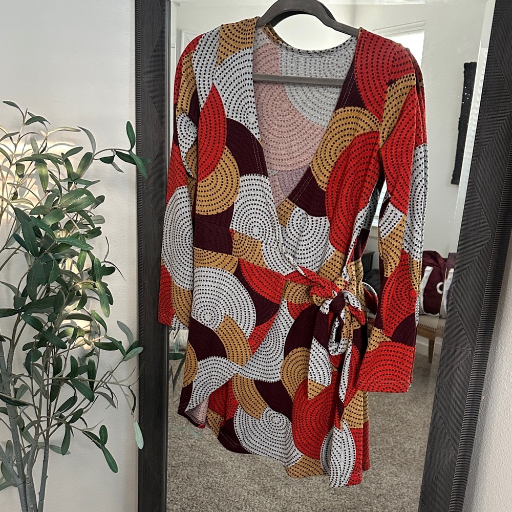 Colorful Geometric Wrap Dress